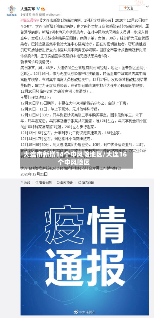 大连市新增14个中风险地区/大连16个中风险区