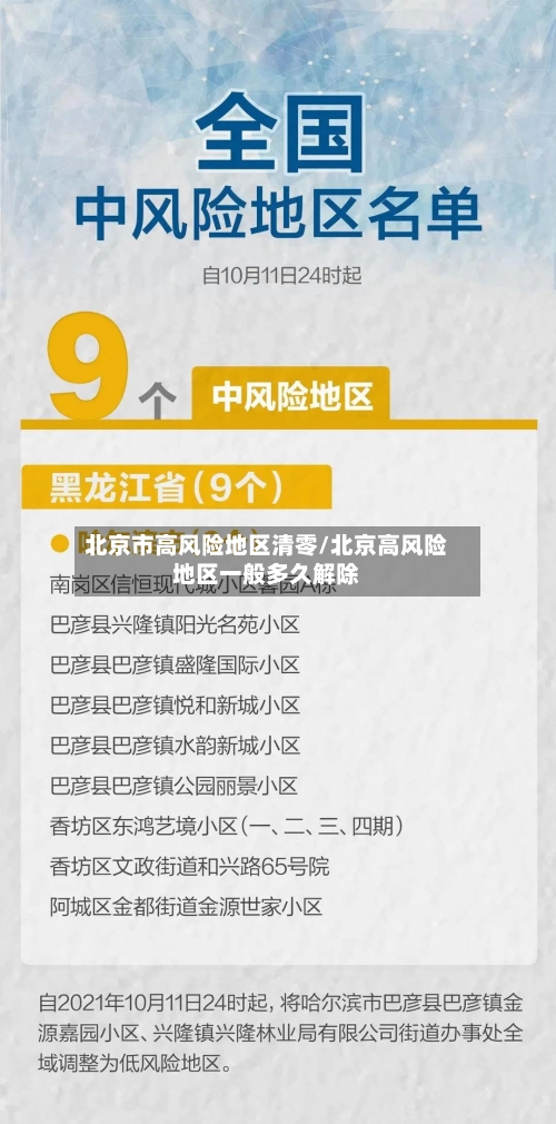 北京市高风险地区清零/北京高风险地区一般多久解除
