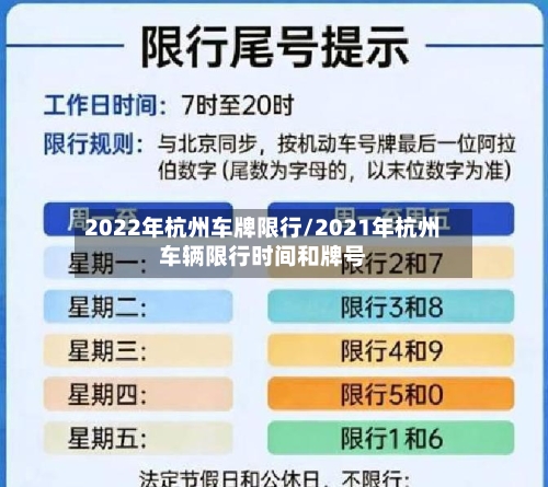 2022年杭州车牌限行/2021年杭州车辆限行时间和牌号