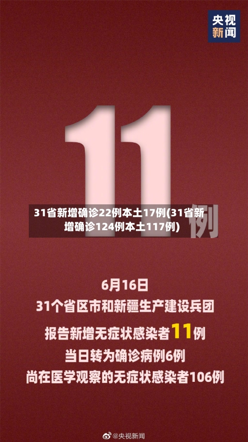 31省新增确诊22例本土17例(31省新增确诊124例本土117例)
