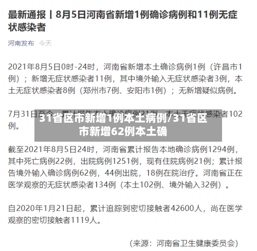 31省区市新增1例本土病例/31省区市新增62例本土确-第2张图片