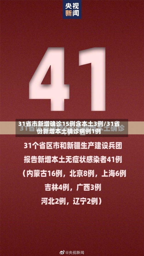 31省市新增确诊15例含本土3例/31省份新增本土确诊病例1例