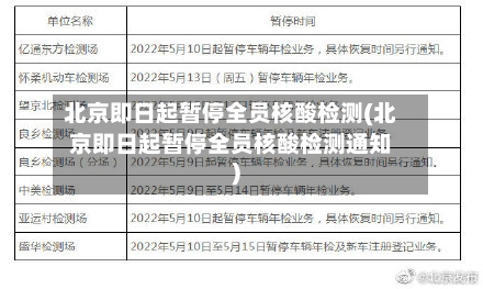 北京即日起暂停全员核酸检测(北京即日起暂停全员核酸检测通知)
